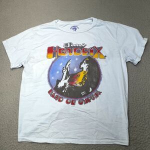 Jimi Hendrix‎ Shirt Womens Large Blue Short Sleeve Cut Tieback Music Rock Retro